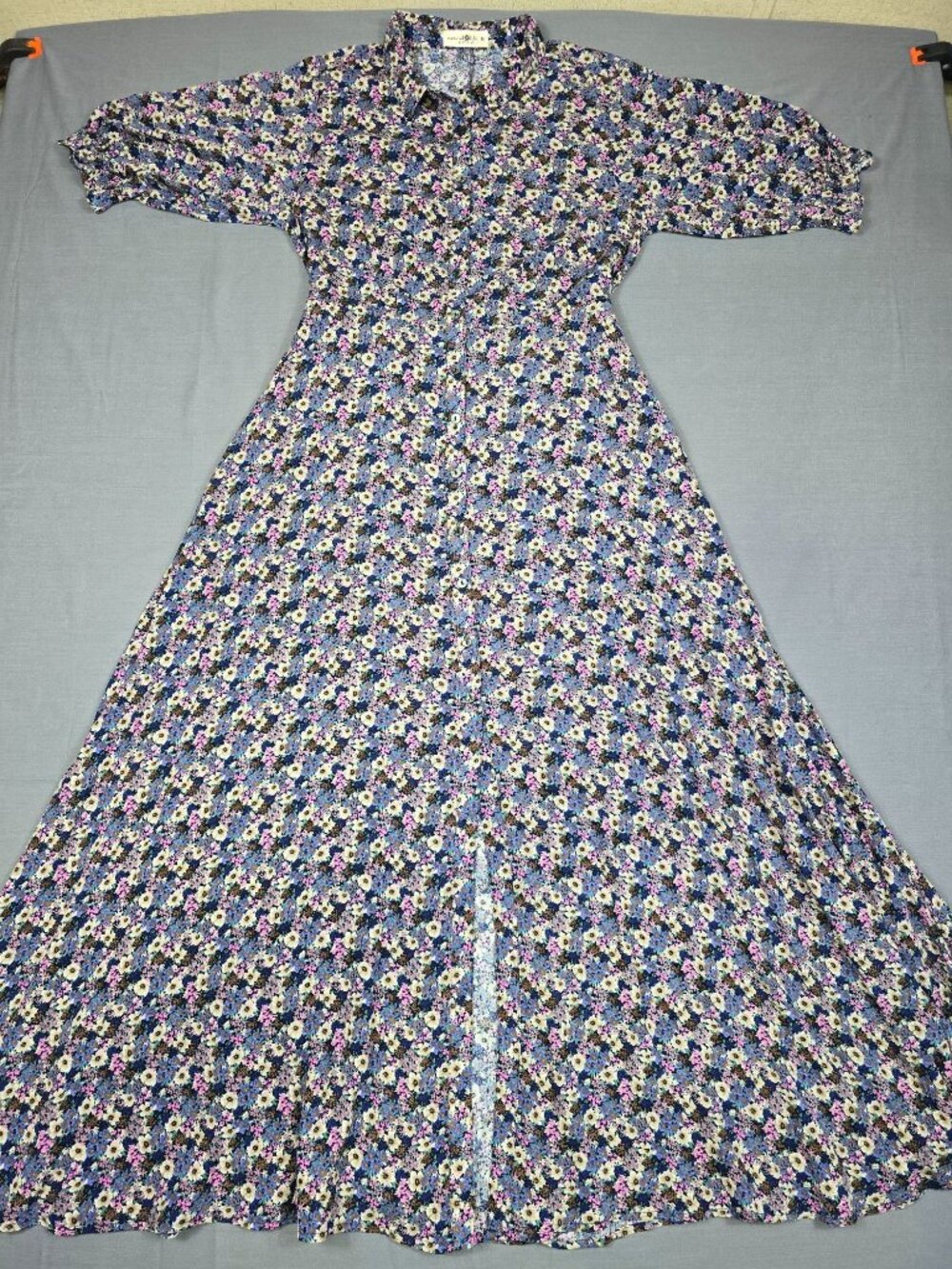 Natural Life Floral Button-Down Maxi Dress M Boho Cottagecore Blue Pink